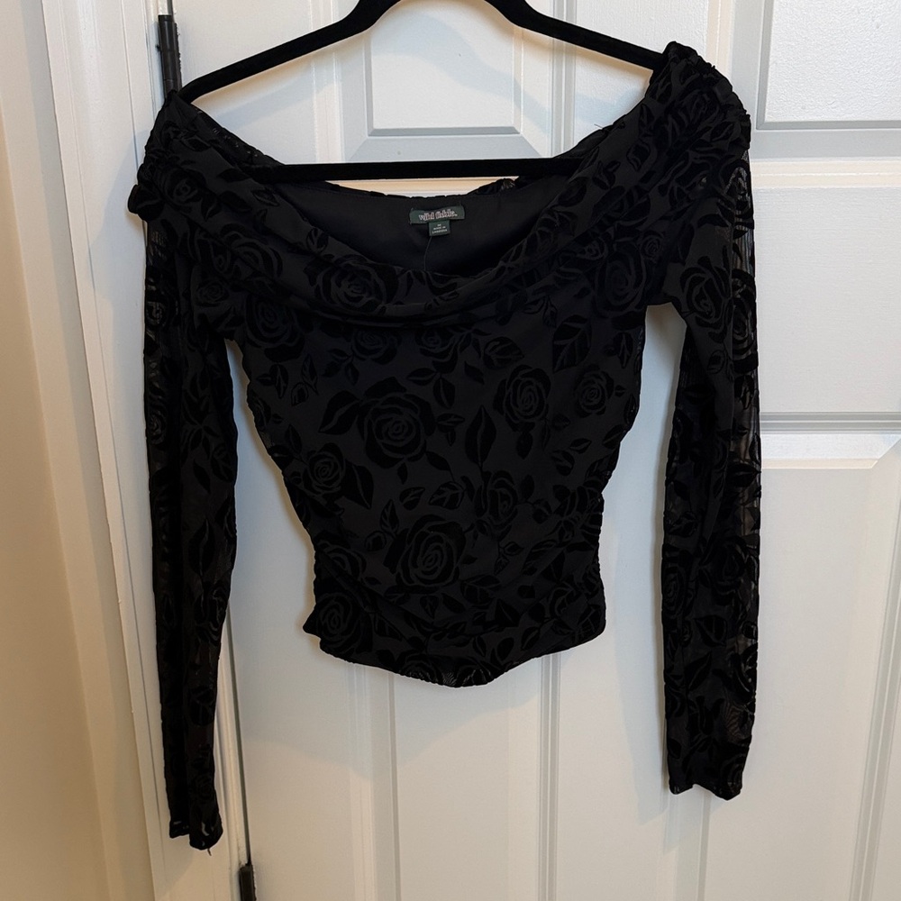 Wild Fable Black Floral Mesh Top